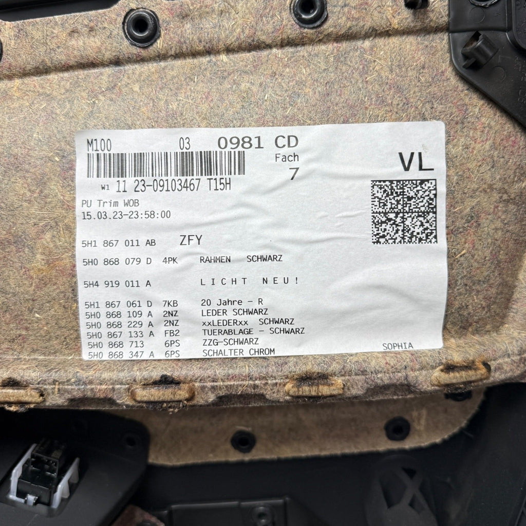 2022-2025 VW GOLF R Front Left Driver Side Door Panel With Carbon Fiber Trim OEM