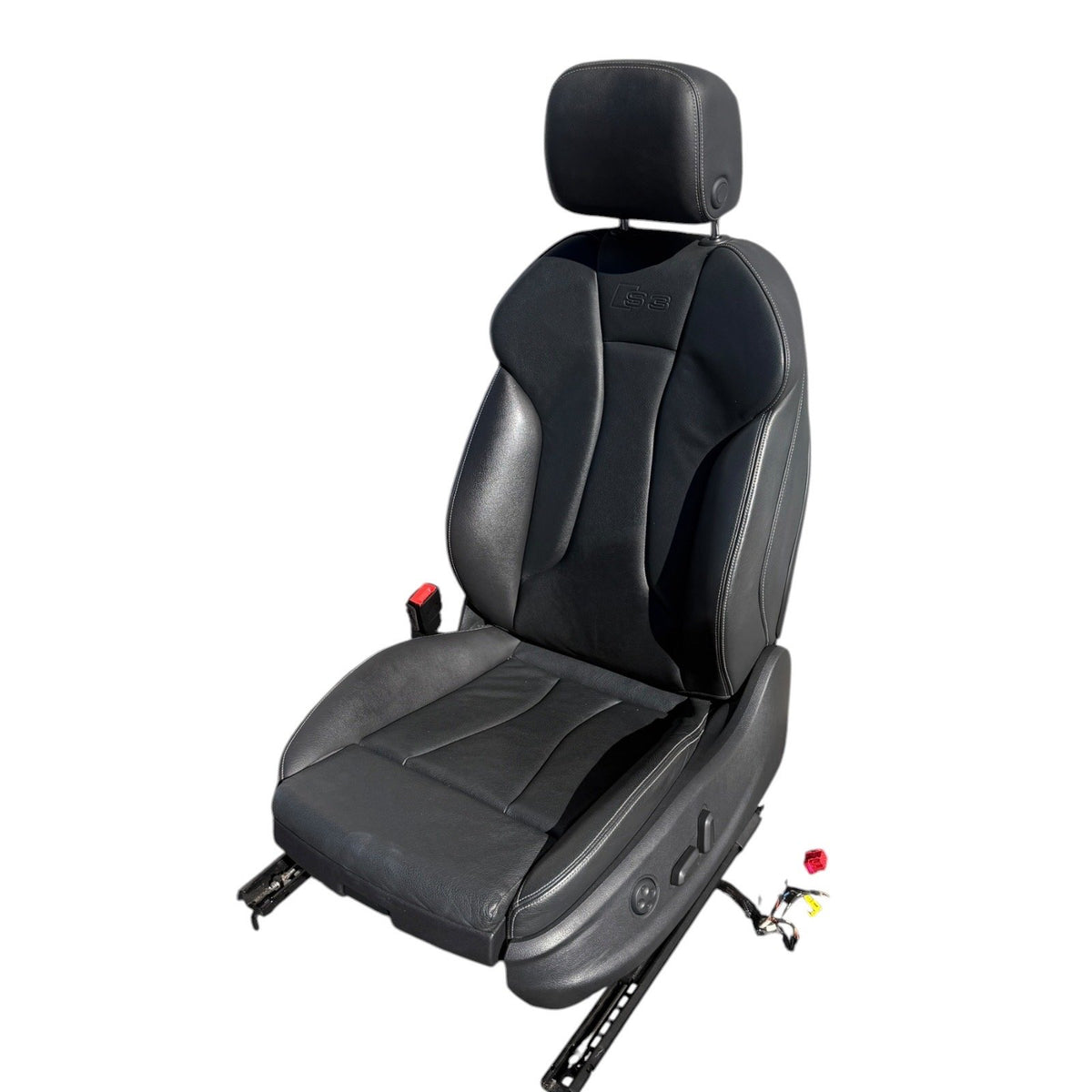 2015-2020 Audi S3 Seat Set Front & Rear Black Leather Silver Stitching OEM