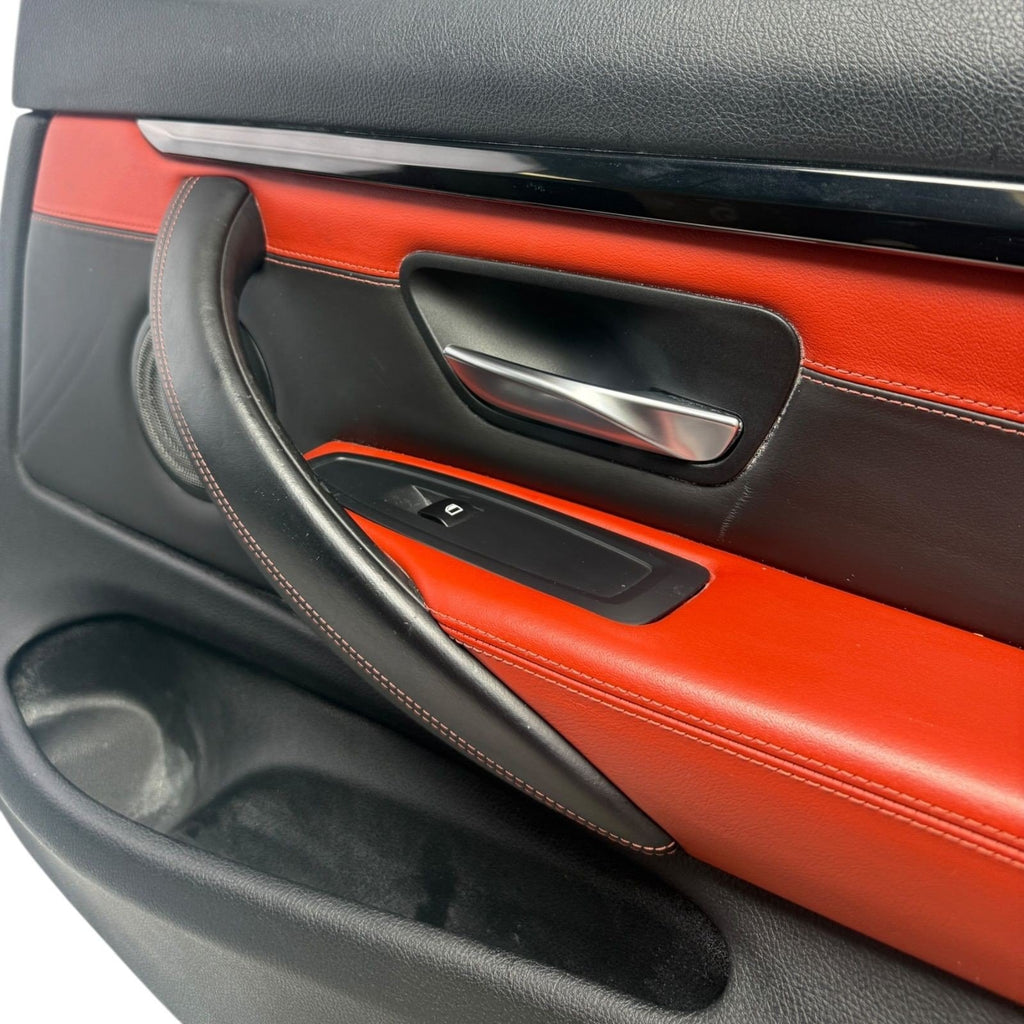15-20 BMW M4 F82 Front Passenger Right Door Panel Red Leather OEM *Needs Clips*