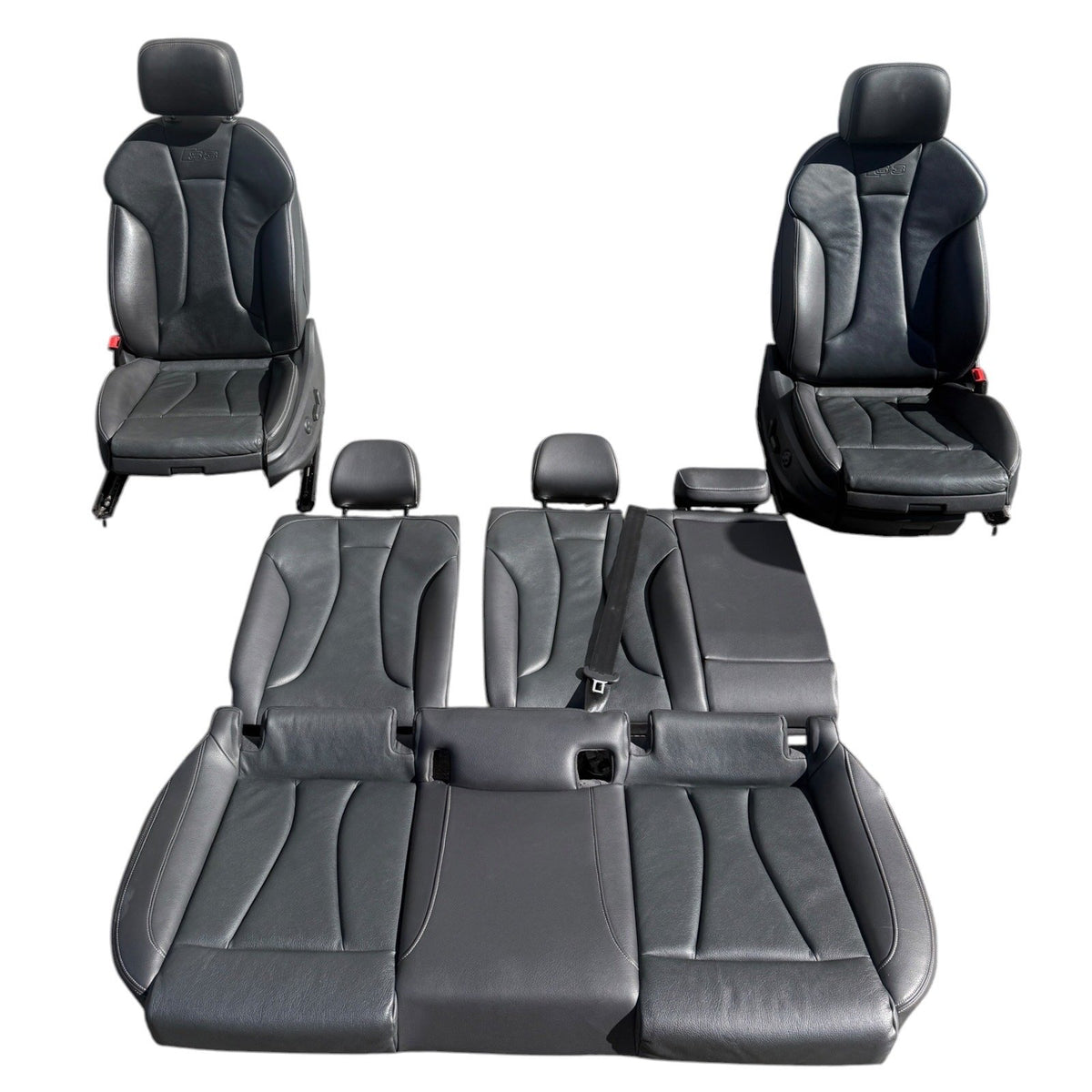 2015-2020 Audi S3 Seat Set Front & Rear Black Leather Silver Stitching OEM