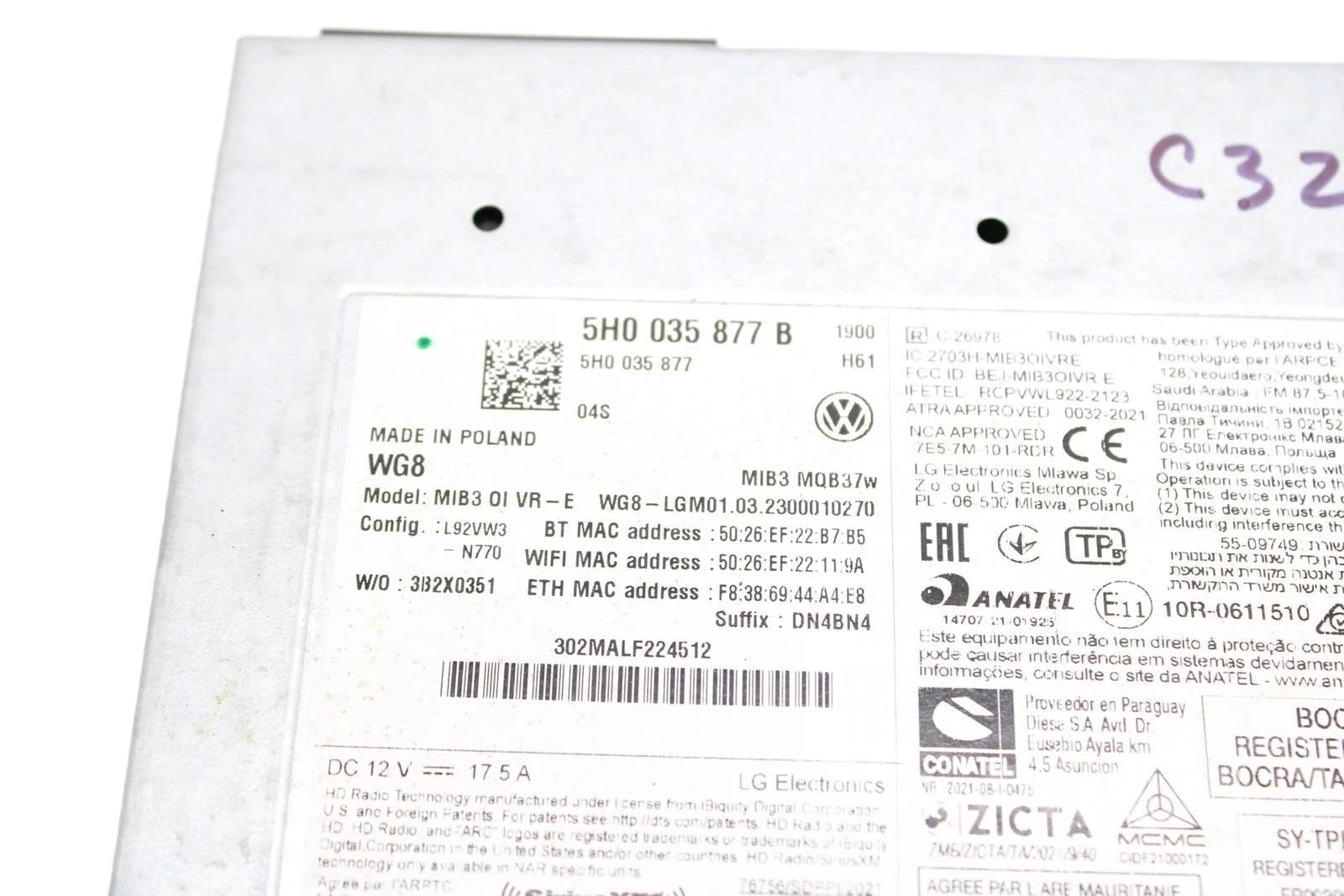 2022 -2024 VOLKSWAGEN GOLF R NAVIGATION RADIO MMI PLAYER RECEIVER CONTROL MODULE