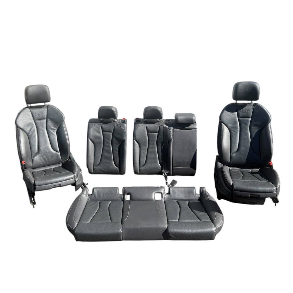 2015-2020 Audi S3 Seat Set Front & Rear Black Leather Silver Stitching OEM