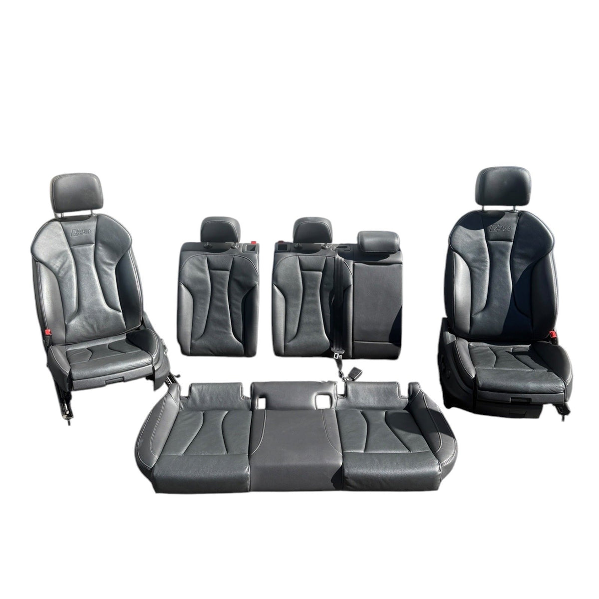 2015-2020 Audi S3 Seat Set Front & Rear Black Leather Silver Stitching OEM