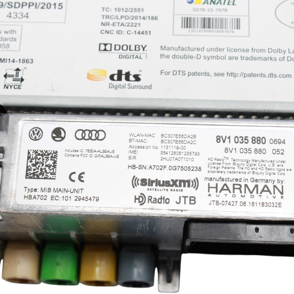 2017-2020 Audi A3 S3 RS3 Navigation Radio Module MMI MIB2 Unit 8V1035880