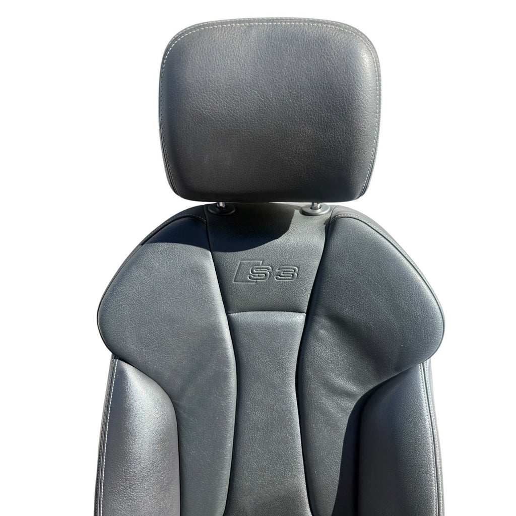 2015-2020 Audi S3 Seat Set Front & Rear Black Leather Silver Stitching OEM